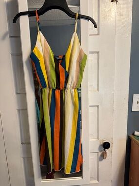 Shein Multicolor Striped V-Neck Spaghetti Strap Dress